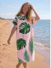 Tropical Leaves Print Hoodie Robe